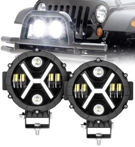 Pair 7'' Round LED External Lights Fog Light Headlights Lamp Combo Truck Jeep - Foto 1 di 9