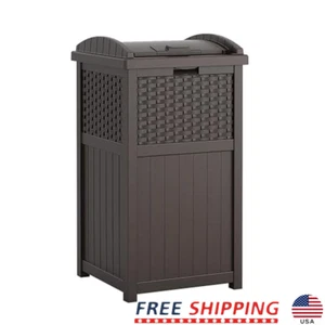 33 Gallon Outdoor Trash Can Hideaway Lid Durable Resin Garden Backyard Use - Picture 1 of 5