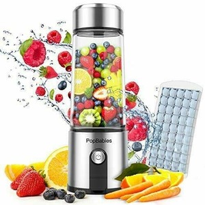Portable Blender Glass, PopBabies Smoothie Blender to go, Rechargeable USB Blend