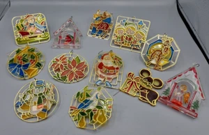 Stained Glass Window Sun Catcher Ornaments Vintage Lot 12 Christmas To Hang Rare - Picture 1 of 4