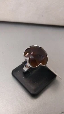 Anello argento 925 con Quarzo  a fiore marrone sfaccettato - Immagine 1 di 2