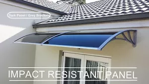 2.4m x 0.8m DOOR/WINDOW AWNING CLEAR or DARK POLYCARBONATE/Grey Plastic Bracket - Picture 1 of 7