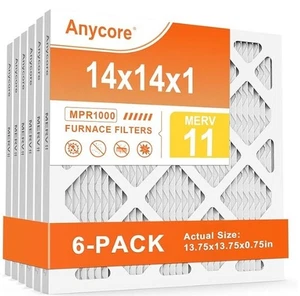 14x14x1 Air Filter 6-Pack MERV 11 MPR 1000 FPR 7 Pleated HVAC Furnace Filters - Picture 1 of 2