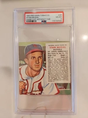 Red Man Tobacco Stan Musial 1953 corte a mano sin pestaña PSA 4  Foto 1 de 4