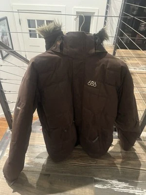 Vintage RARE 686 Snowboard Brown Suede Down Ski Jacket LARGE Waterproof OOP L - Image 1 of 4