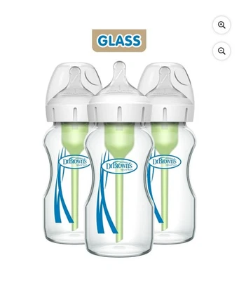 Opciones anticólicos Dr. Brown's + biberón de vidrio de cuello ancho, paquete de 3 oz Foto 1 de 4