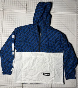 Pepsi Windbreaker Jacket Men's Medium Blue Half Zip Hoodie Vintage Ships Fast - Picture 1 of 3