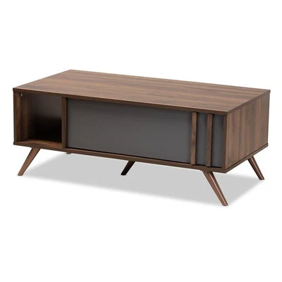 Baxton Studio Naoki Two-Tone Gray and Walnut Finished Wood 1-Drawer Coffee Table - Image 1 of 4