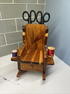 Vintage Wooden Rocking Chair Thread Holder Sewing Caddy Notions - Picture 1 of 9