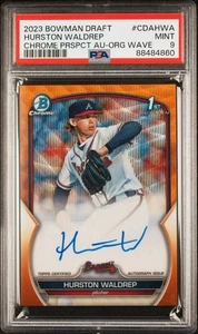 2023 Bowman Draft Hurston Waldrep Chrome Prospect Orange Wave Auto /25 PSA 9 - Picture 1 of 3