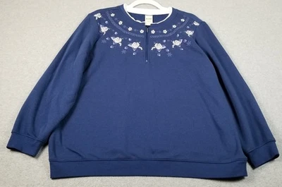 Suéter BLAIR Mujer Extra Grande XL Azul Blanco Floral Manga Larga 1/4 Cremallera Elastizado Foto 1 de 4