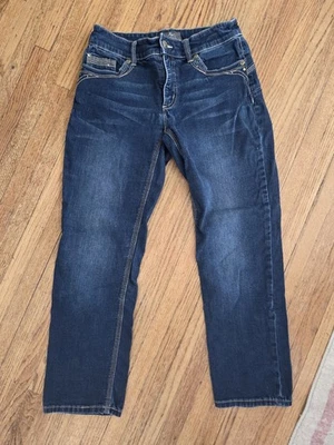 Pantalones de mezclilla Chico's talla 2 So Lifting ajustados elásticos lavado oscuro adornados  Foto 1 de 4