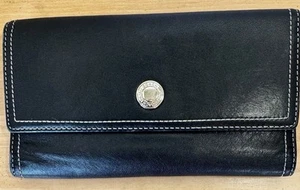 Coach schwarze Geldbörse mit Dreifachfaltung 8” x 4,5” Logo mehrere Fächer Außentasche mit Reißverschluss - Bild 1 von 14