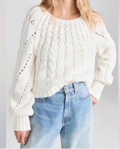 Suéter Free People Sandre Slouchy Tejido con Cable Manga Larga Pullover Crema Mediano - Imagen 1 de 9