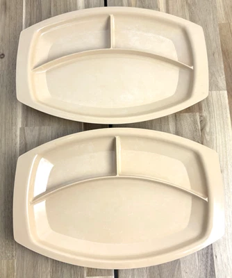Vintage NORDIC WARE Divided Dinner Trays Microwave Plates USA Tan Beige Set of 2 - Image 1 of 4
