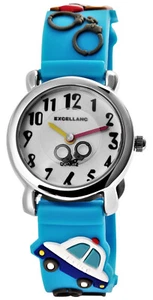 Kinder Armbanduhr Jungen Uhr Quarz Silikonband Blau 3D-Polizei-Motive Excellanc - Bild 1 von 3