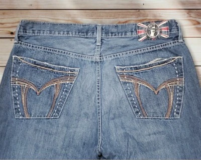 Monarchy 高级牛仔靴型厚缝蓝色牛仔裤男式 36 x 33 — 第 1/4 张图片