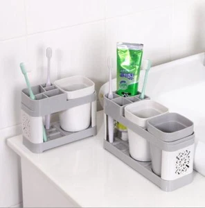 Toothbrush Toothpaste Stand Holder with Cup Bathroom Storage W/Cups Storage US - Picture 1 of 15