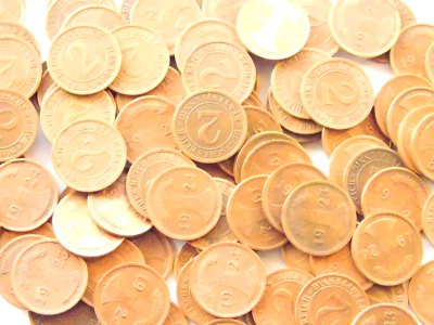 LOT GERMAN Coins 100x 2 REICHSPFENNIG 1923- 1936 Copper WEIMAR 3RD Reich Pfennig - Image 1 of 4