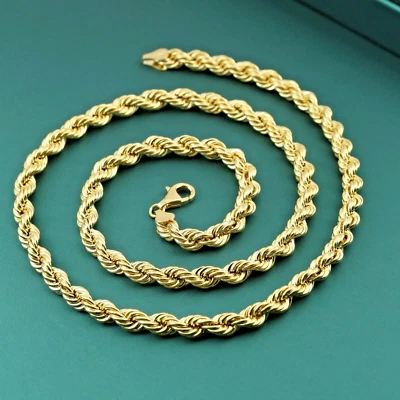 14K Real Solid Yellow Gold 2mm 3mm 4mm 5mm Rope Chain Italian Bracelet 7" 7.5" - Image 1 of 4