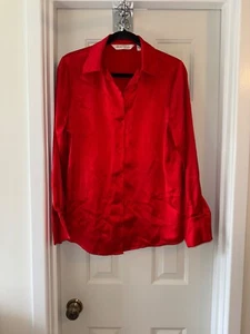 BEAUTIFUL by LAWRENCE ZARIAN The Joy Satin Button Front Blouse CRIMSON sz SMALL - Bild 1 von 2