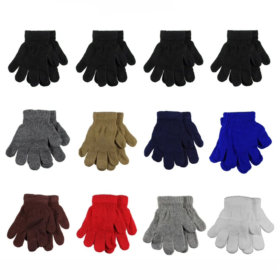 Kids Winter Knitted Magic Gloves Wholesale Lot 6 or 12 Pairs - Image 1 of 1