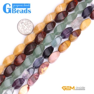 Natural Assorted Stones Twist Beads For Jewelry Making Free Shipping 15" 8X16mm - Picture 1 of 59