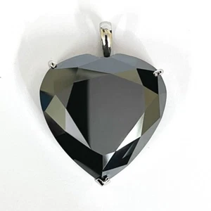 Certified 110 Ct. Black Diamond Heart Shape Pendant In 925 Sterling Silver - Picture 1 of 3