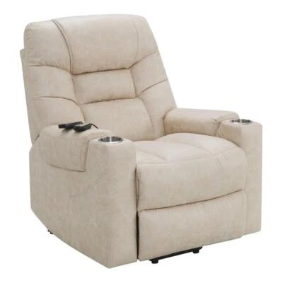 ACME Nairi Faux Leather Power Recliner with Cupholders in Light Gray - Image 1 of 4