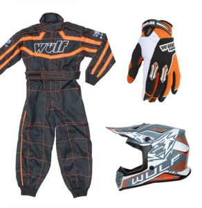 Kids Wulfsport Wulf MX Quad Motocross Overall Helmet Glove Orange Set #O5 - Picture 1 of 5
