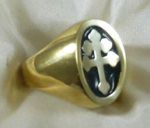 ANELLO CROCE LORENA ARGENTO 925 LORRAINE CROSS RING SILVER  GOLD PLATED CURVED - Picture 1 of 5