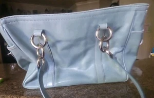 COACH Gallery East West Light Blue Leather Shoulder Tote Bag Purse Pocketbook - Picture 1 of 9