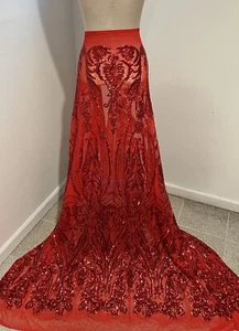 RED 4way Stretch Sequins Fabric 50” Width Sold By The Yard - Picture 1 of 4
