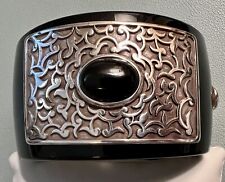 BRIGHTON ANTIQUITY Black & Silver Magnetic Hinged OVAL BANGLE Bracelet
