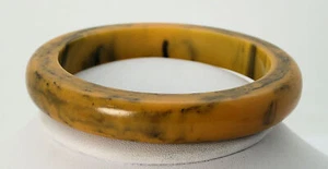 Vintage Chunky Butterscotch Marble Black Swirl Bakelite Catalin Bangle Bracelet - Picture 1 of 6