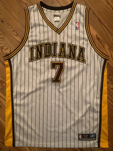 Jermaine O'Neal AUTHENTIC Men's 52 XL Reebok Indiana Pacers NBA Jersey Pinstripe Cover