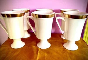 MCM 6 ERNEST SOHN Gold-Trimmed White PEDESTAL MUGS EUC USA-Made - Imagen 1 de 8