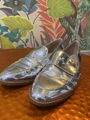 FRANCO SARTO Silver PATENT LOOK FAUX LEATHER SLIP ON SHOES-SZ 7.5 Loafer - image 1 of 4