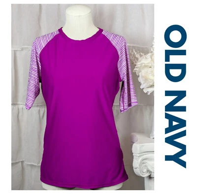 Top antichoque de manga corta a rayas moradas Old Navy para mujer talla grande Foto 1 de 4