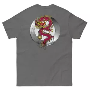 Men's Ancient Chinese Red Dragon Printed Short-sleeved T-shirt with Skateboard - Picture 1 of 16