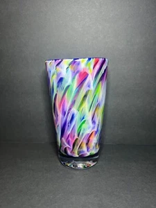 Gabriel Cole Signed Hand Blown Glass Colorful Abstract Psychedelic 16oz Pint Cup - Picture 1 of 6