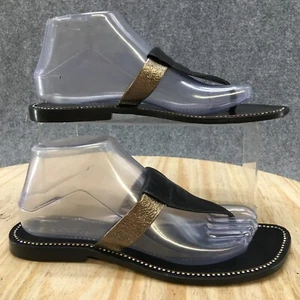 Cadi & Co. Italy Sandals Womens 7 Thong Slip On Black Faux Leather Flats T-Strap - Picture 1 of 10
