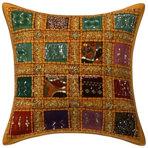 Pillow Cover Handcrafted Indian Patchwork Decor Car Sofa Cushion Case 16 x 16 in - Picture 1 of 5