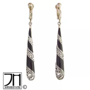 Sterling Silber Ohrringe Emaille Schwarz Blumen 925 silver enamel earrings black - Bild 1 von 5