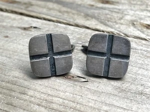Vintage Hans Hansen Cufflinks - Sterling Silver Denmark, Modernist Square Cross - Imagen 1 de 4