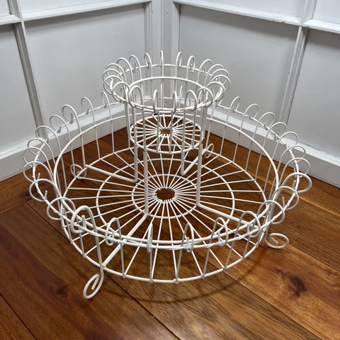 French 2 Tier Wire Fruit Flower Stand Basket Market Display Shabby Vintage Cover