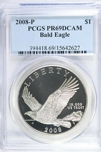 2008 P Bald Eagle Commemorative Silver Dollar Coin PR69DCAM PCGS - Picture 1 of 2