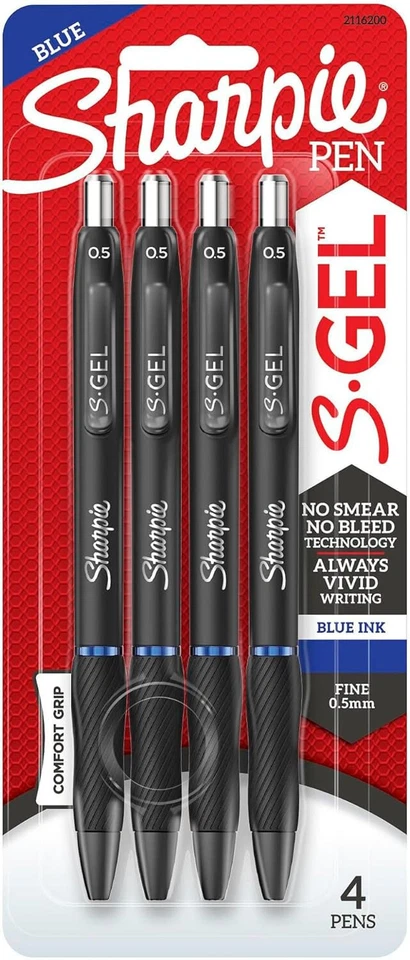 Sharpie S-Gel 0.5mm Fein Gel Stift Mit Blaue Tinte 4 Pack Stifte