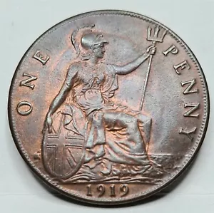 GRAN BRETAGNA REGNO UNITO Inghilterra 1 penny 1919 UNC lucentezza rossa Giorgio V #C73 - Foto 1 di 5