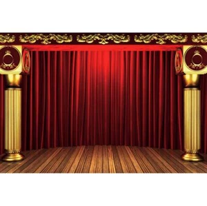 10x8ft Red Curtain Stage Backdrop Red Drapes Curtains Panels Golden Pillar Wo... - Picture 1 of 6